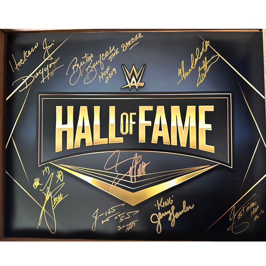 Signed Black WWE Hall of Fame Photo 16x20 8 Signatures