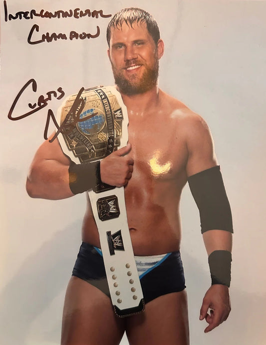 Signed Curtis Axel with Intercontinental Belt 8x10  Inscribed 'Intercontinental Champion'